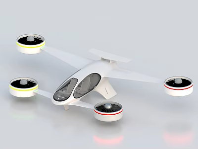 Intelligent Machine Drone With Four Propellers Transparent Cockpit And White Design 3d model