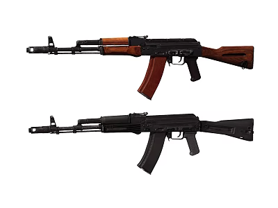 Two Different Colored Assault Rifles With Wooden And Black Stocks Design 3d model