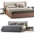 Modern Double Bed With Gray Beige Bedding Headboard And Nightstands 3d model