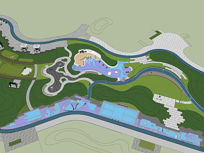 Park Landscape Design With Winding Paths Green Spaces And Water Features 3d model