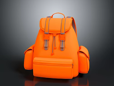 Orange Backpack With Multiple Pockets Adjustable Straps Durable Material And Functional Design 3d model