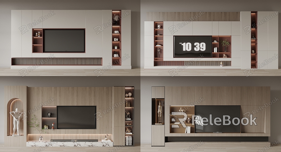 Modern TV background cabinet TV background wall model