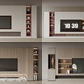 Modern TV Wall Unit Design With Wooden Storage Shelves Built-in TV And Display Cabinets
