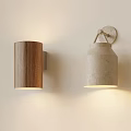Wooden and Concrete Textured Wall Lamps Mounted on Light Colored Wall with Warm Glow