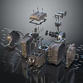 Exploded View Of Engine Mechanical Components With Metal Parts And Precision Machinery