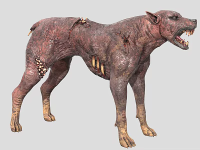 Fierce Reptile with Broken Skin Exposed Bones and Sharp Teeth in Aggressive Posture 3d model