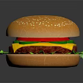 Delicious Juicy Hamburger With Sesame Seed Bun Fresh Lettuce Tomato Cheese And Patty