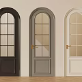 Three Arched Doors In Black Gray White With Glass Panes And Gold Handles