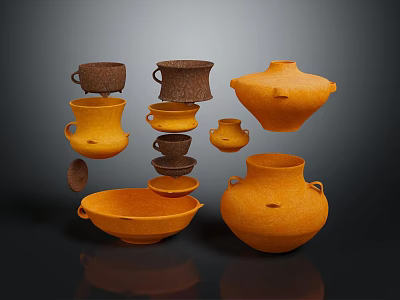 Decorative Clay Pottery Furniture With Various Shapes Colors And Textured Surfaces 3d model