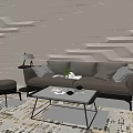 Modern Gray Sofa and Coffee Table Set with Pillows Side Table Lamp and Textured Wall 3d model