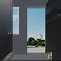Hotel Room Interior With Gray Walls Ceiling Chandelier Bunk Bed Wardrobe Bookshelf And Gray Carpet