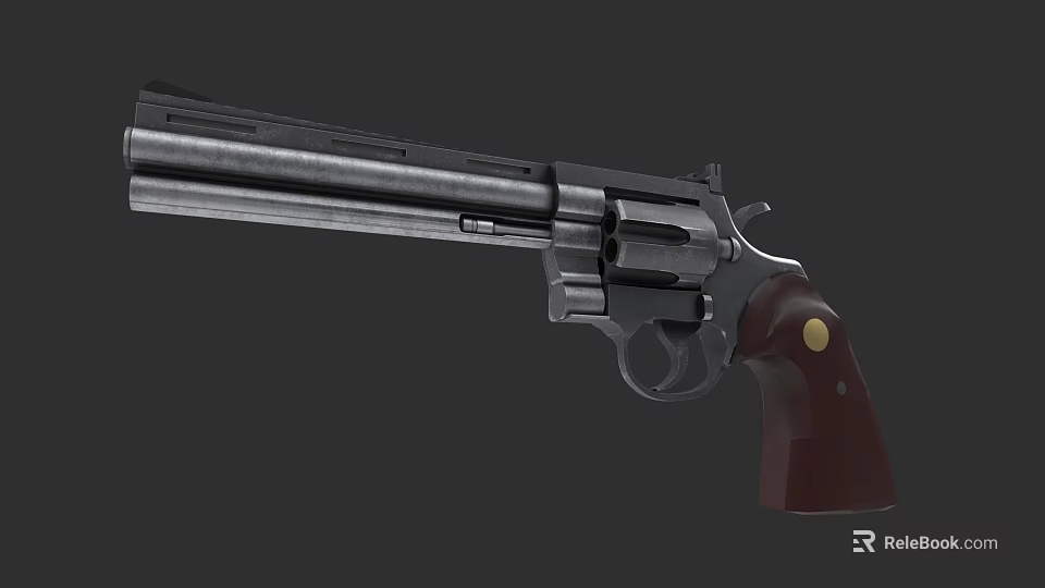 Classic Revolver Featuring Metal Barrel Cylinder And Red Wooden Grip 3d model 