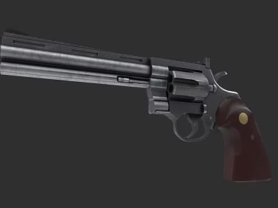 Classic Revolver Featuring Metal Barrel Cylinder And Red Wooden Grip 3d model