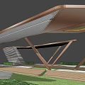 Modern Wooden Pergola With Geometric Support Beams Shaded Roof And Wooden Deck
