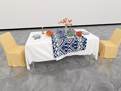 Modern Dining Table Ethnic Style Dining Table Retro Style Long Table Banquet Dining Table Banquet Table Tablecloth Fabric 3d model