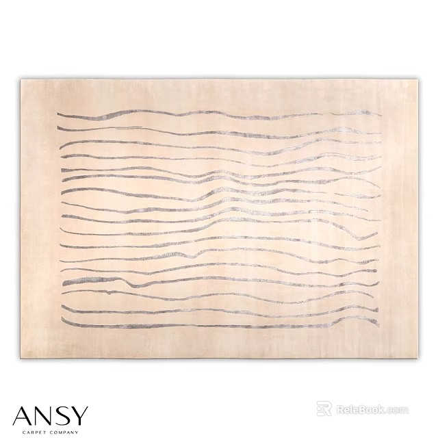 Modern Square Area Rug With Beige Background And Gray Wavy Lines Design 3d model 