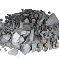 Pile of Stones and Wood Debris with Scrap Materials on White Background