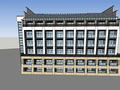 Modern Hotel Building Exterior With Glass Windows And Traditional Roof Design 3d model