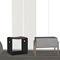 Various Stylish Stools Including Checkered Arched Cushioned And High Back Designs With Vertical Striped Wall