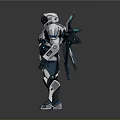 Futuristic Armored Mechanical Character With Silver Blue Armor And Back Thrusters