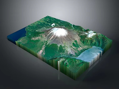 Scenic 3D Terrain Model Featuring Snow Capped Mountain Green Vegetation And Blue Water 3d model