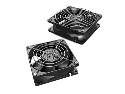 Two Black Cooling Fans With Metal Mesh For Mobile Digital Devices 3d model