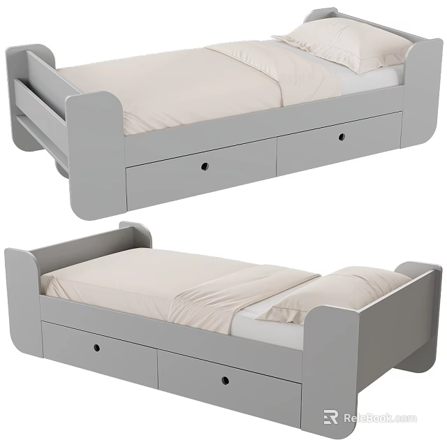 Gray Kids Bed With Storage Drawers And Modern Simple Practical Design 3d model 
