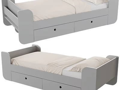 Gray Kids Bed With Storage Drawers And Modern Simple Practical Design 3d model