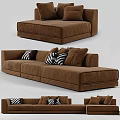 Modern Brown Sectional Sofa With Striped Pillows And Soft Cushions 3d model