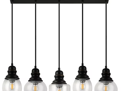 Five Modern Pendant Lights With Black Metal Brackets And Clear Glass Shades 3d model
