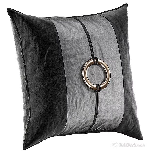 Black And Gray Striped Pillow With Metal Ring Detail 3d model 
