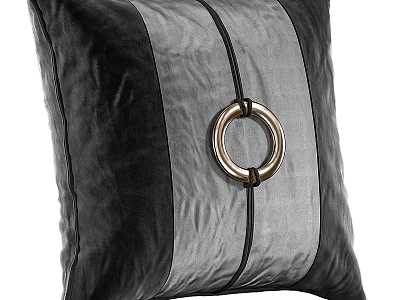 Black And Gray Striped Pillow With Metal Ring Detail 3d model