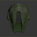 Green Futuristic Helmet With Metallic Surface Design And Transparent Visor Details