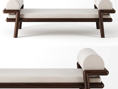 Modern Sofa Bench With Wooden Armrests Sturdy Legs And Beige Fabric Cushion 3d model