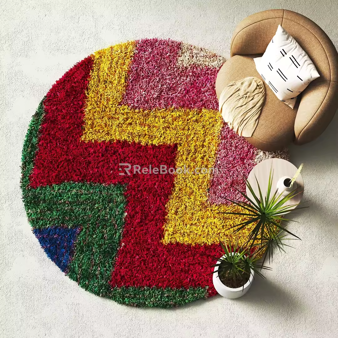 Modern Round Carpet Decorative Ornaments Plush Carpet 3d model