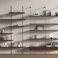 Modern Storage Shelving Unit With Metal Frame Wooden Shelves And Decorative Items