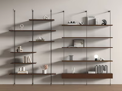 Modern Storage Shelving Unit With Metal Frame Wooden Shelves And Decorative Items 3d model