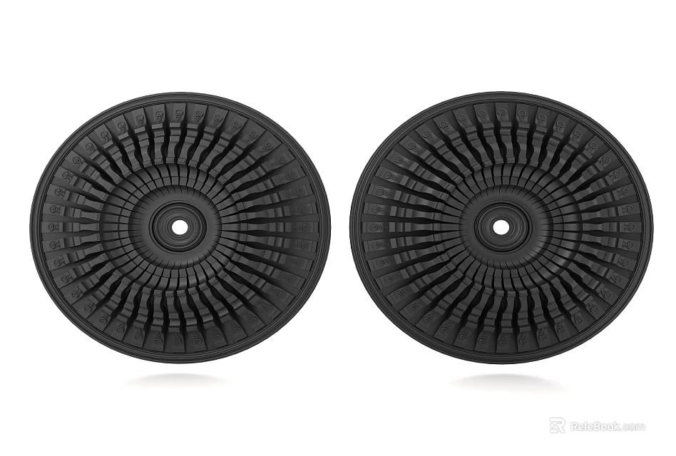 Two Modern Black Round Ceiling Light Panels with Radial Textured Design 3d model 