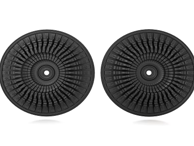 Two Modern Black Round Ceiling Light Panels with Radial Textured Design 3d model