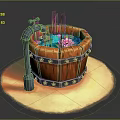 Wooden Barrel Water Feature With Faucet Lotus Flower And Aquatic Plants