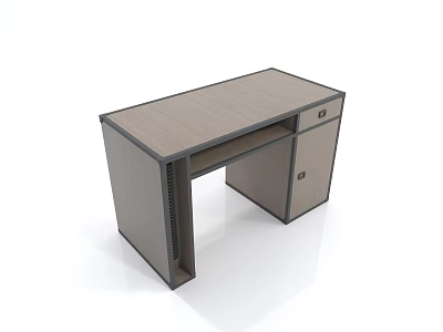 Modern Wooden Desk With Brown Top Black Frame And Drawer Cabinet 3d model