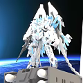 White Blue Mecha Figure With Space Earth Background And Armor Weapon Design