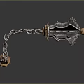 Medieval Weapon With Decorative Metal Chain Wooden Handle And Ornate Head