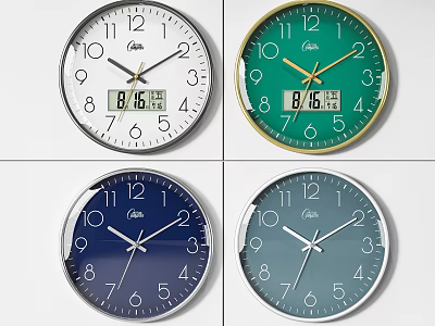 Stylish Round Wall Clocks with Analog Dials Date Display and Various Colors 3d model