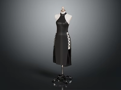 Black Sleeveless Dress With Side Lace Up Details And Halter Neck Design 3d model