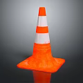 Orange And White Traffic Cone With Reflective Stripes For Road Safety Isolated On Gray Background