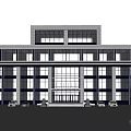 Modern Office Building Exterior With Glass Curtain Walls Spacious Entrance And Parking Area