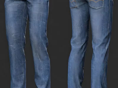 Blue Slim Fit Denim Jeans With Classic Pocket Design Front And Back View Distressed Details 3d model