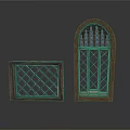 Vintage Square And Arched Wooden Windows With Diamond Lattice Design