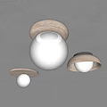 Modern Ceiling Lights With Wooden Textured Bases Spherical Lamps And Curved Shades